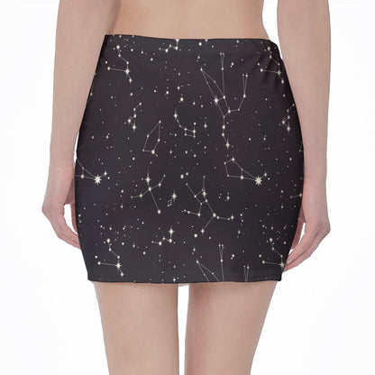 Black And White Zodiac Stars Print Pencil Mini Skirt