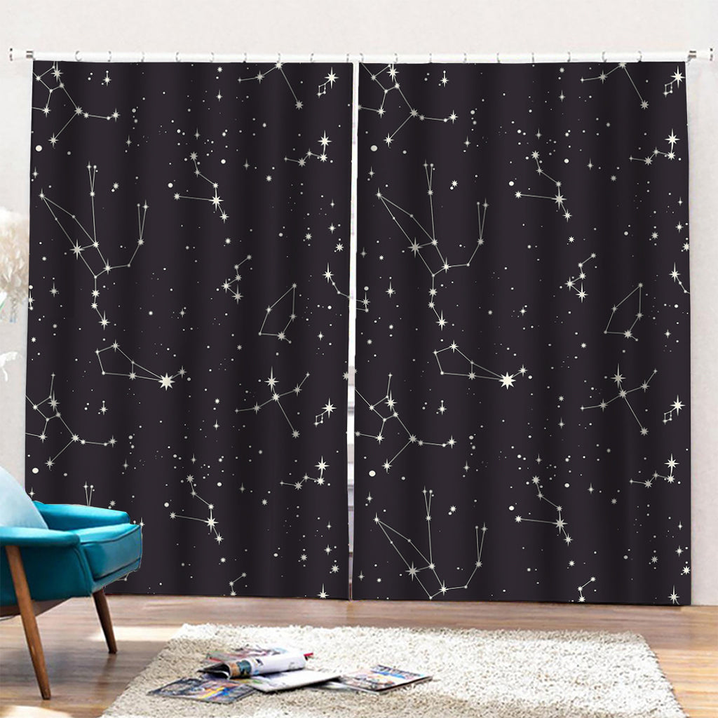 Black And White Zodiac Stars Print Pencil Pleat Curtains