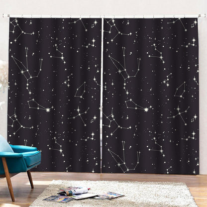 Black And White Zodiac Stars Print Pencil Pleat Curtains