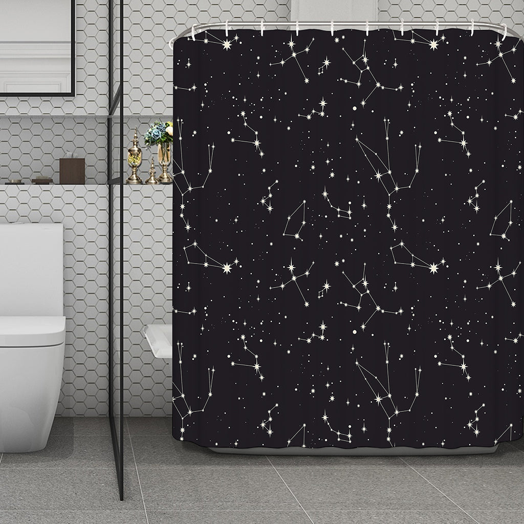 Black And White Zodiac Stars Print Polyester Shower Curtain