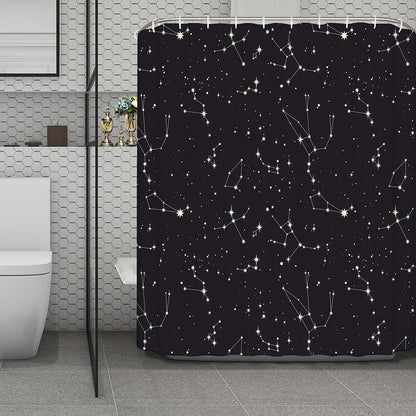 Black And White Zodiac Stars Print Polyester Shower Curtain