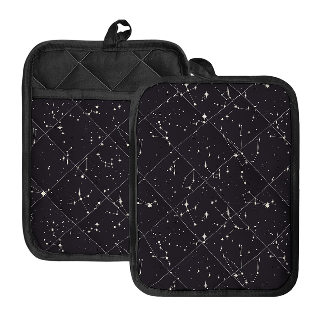 Black And White Zodiac Stars Print Pot Holders With Pocket