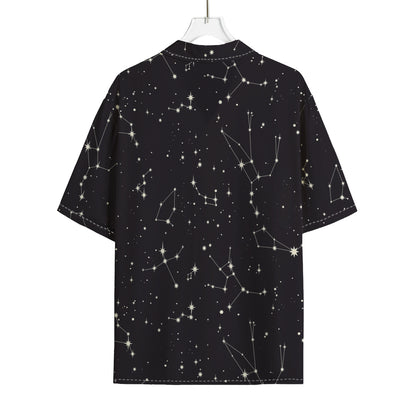 Black And White Zodiac Stars Print Rayon Hawaiian Shirt
