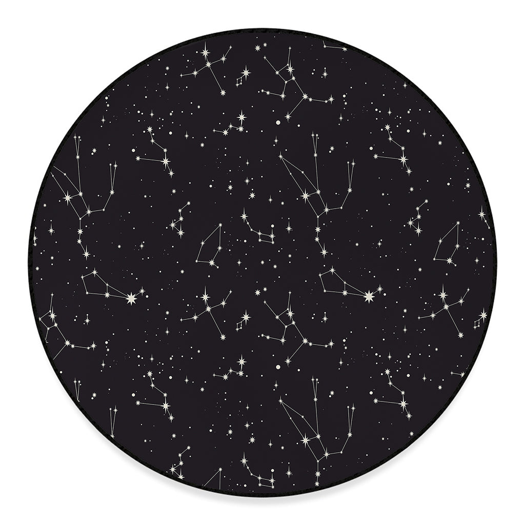 Black And White Zodiac Stars Print Round Floor Mat
