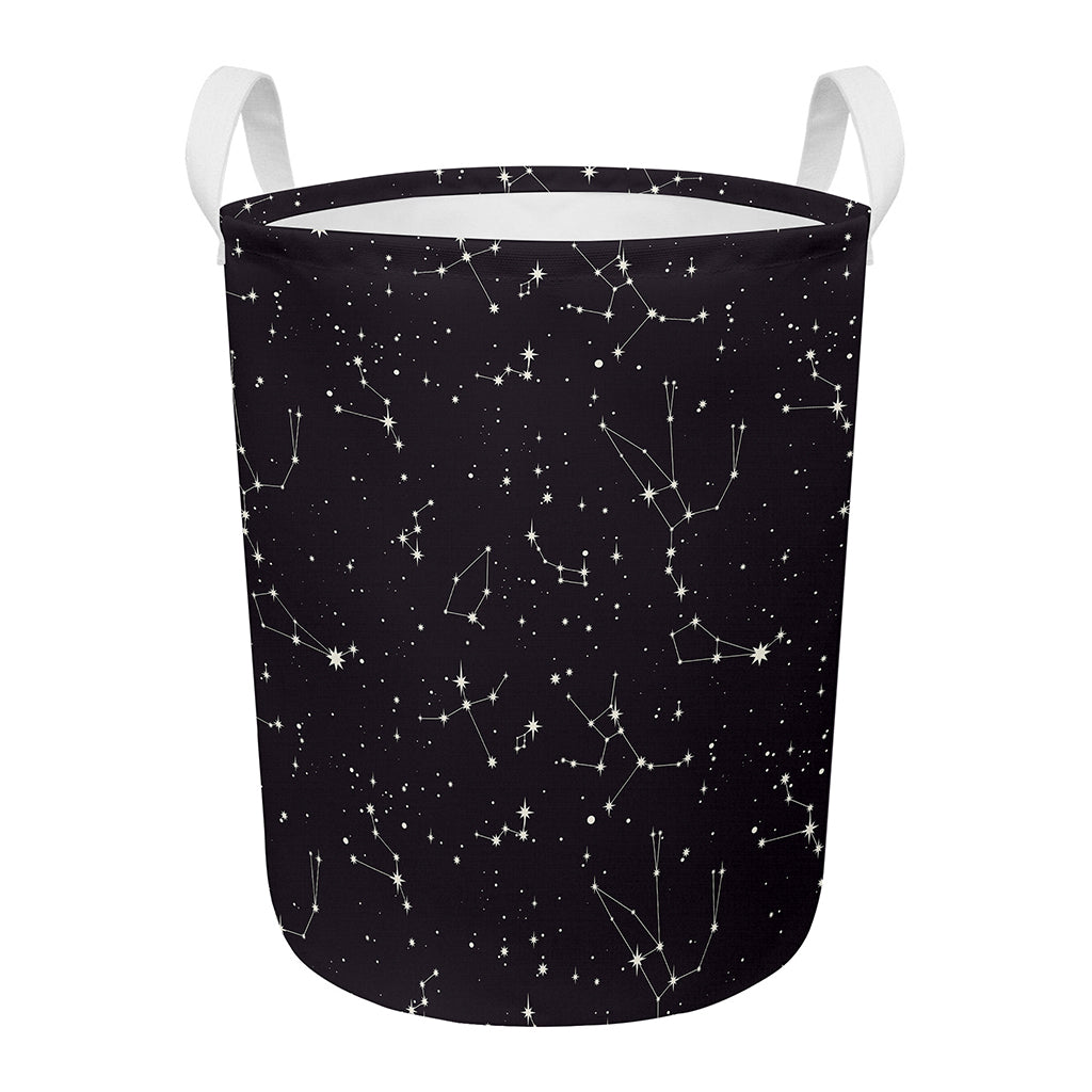 Black And White Zodiac Stars Print Round Laundry Basket