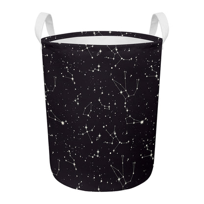 Black And White Zodiac Stars Print Round Laundry Basket