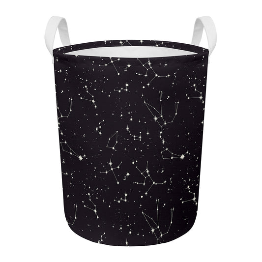 Black And White Zodiac Stars Print Round Laundry Basket