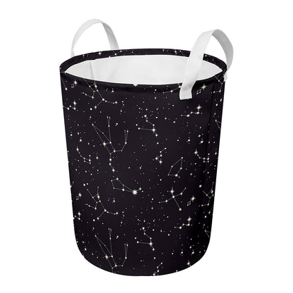 Black And White Zodiac Stars Print Round Laundry Basket
