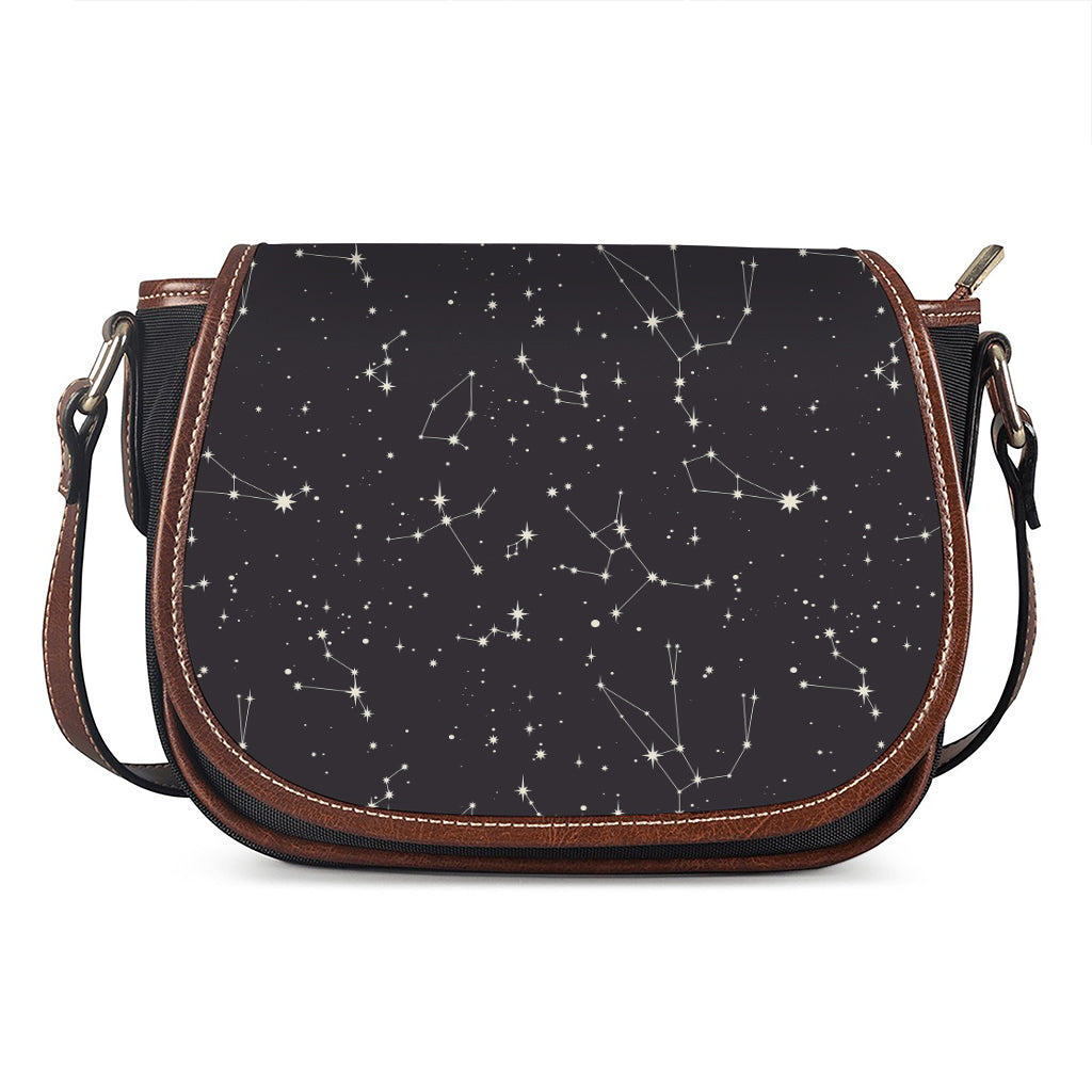Black And White Zodiac Stars Print Saddle Bag
