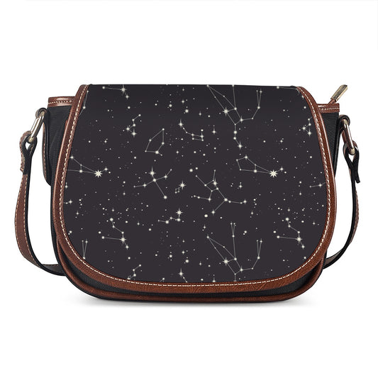 Black And White Zodiac Stars Print Saddle Bag