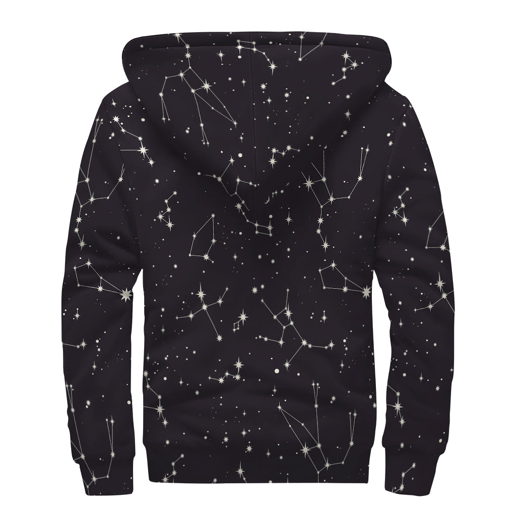 Black And White Zodiac Stars Print Sherpa Lined Zip Up Hoodie