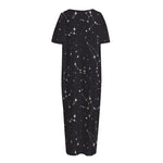 Black And White Zodiac Stars Print Short Sleeve Long Nightdress