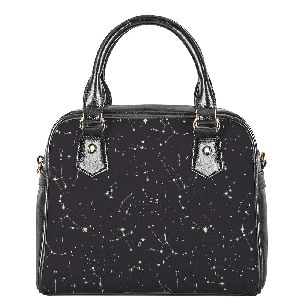 Black And White Zodiac Stars Print Shoulder Handbag