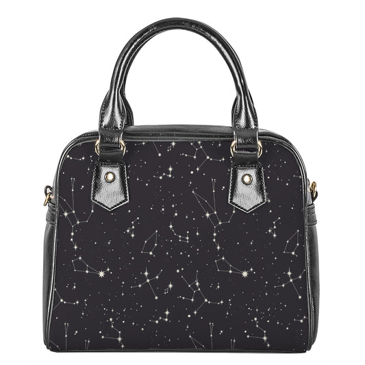 Black And White Zodiac Stars Print Shoulder Handbag