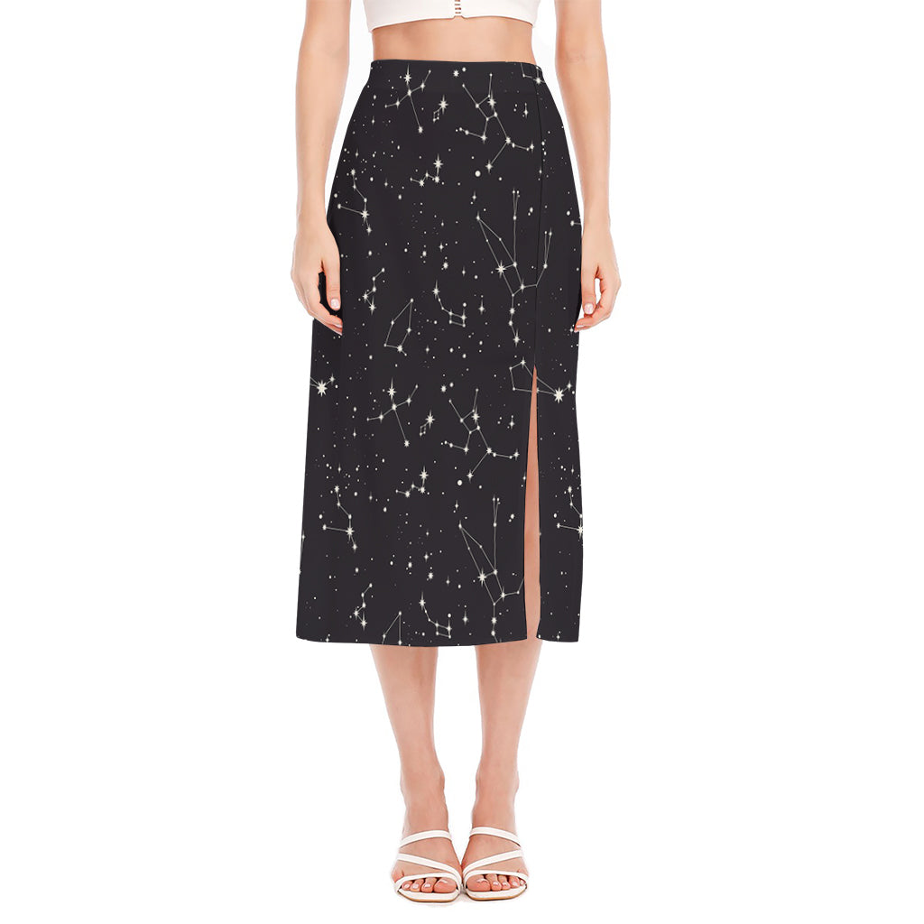 Black And White Zodiac Stars Print Side Slit Midi Skirt