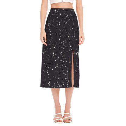 Black And White Zodiac Stars Print Side Slit Midi Skirt
