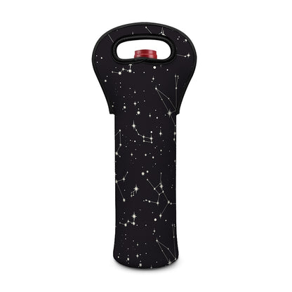 Black And White Zodiac Stars Print Single Neoprene Wine Tote