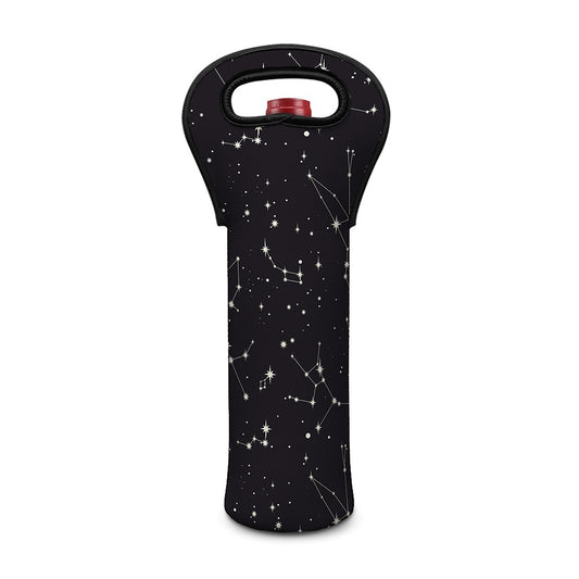 Black And White Zodiac Stars Print Single Neoprene Wine Tote