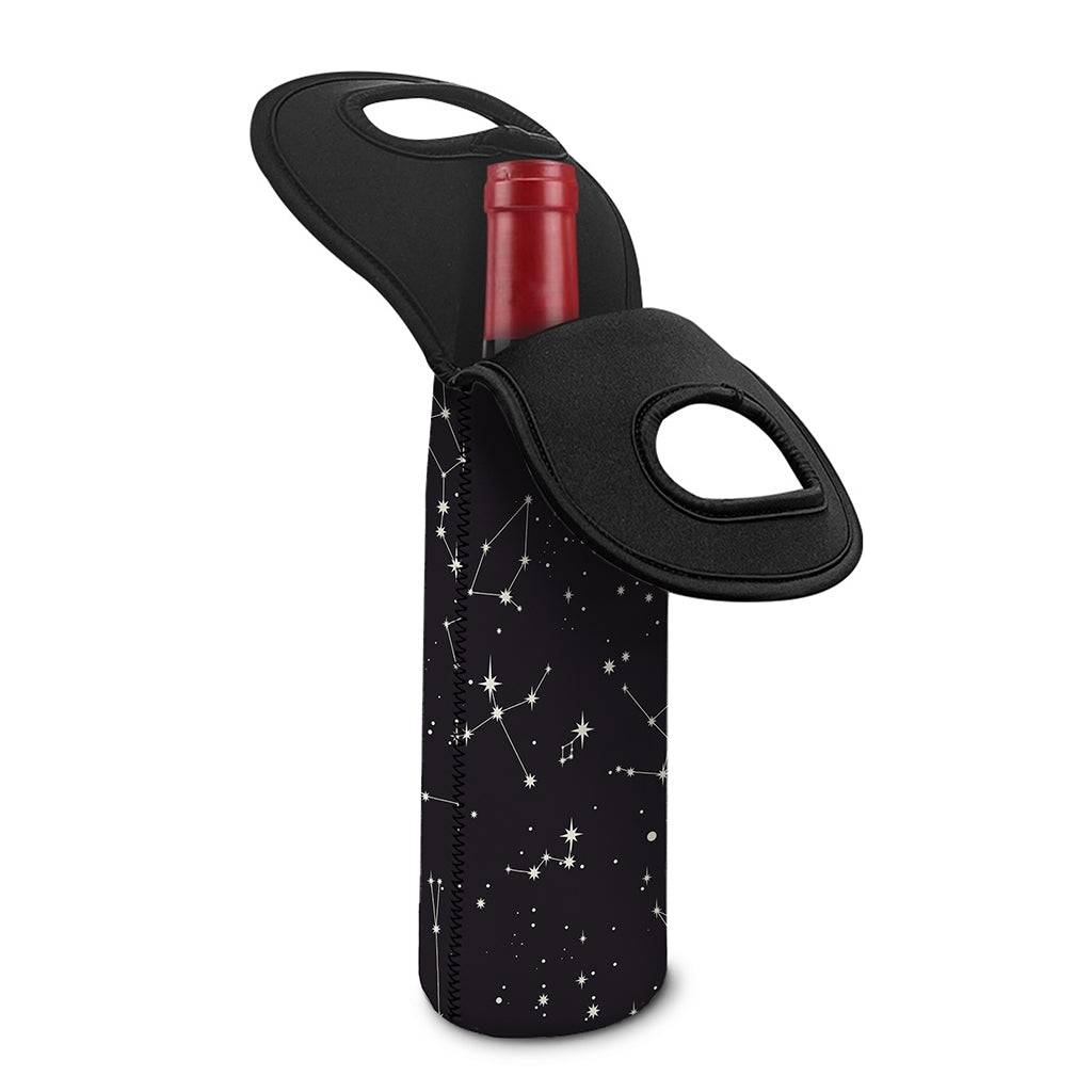 Black And White Zodiac Stars Print Single Neoprene Wine Tote