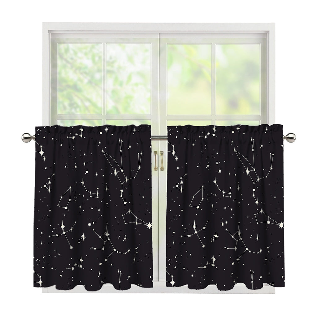 Black And White Zodiac Stars Print Tier Curtains