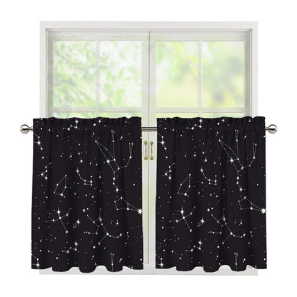 Black And White Zodiac Stars Print Tier Curtains