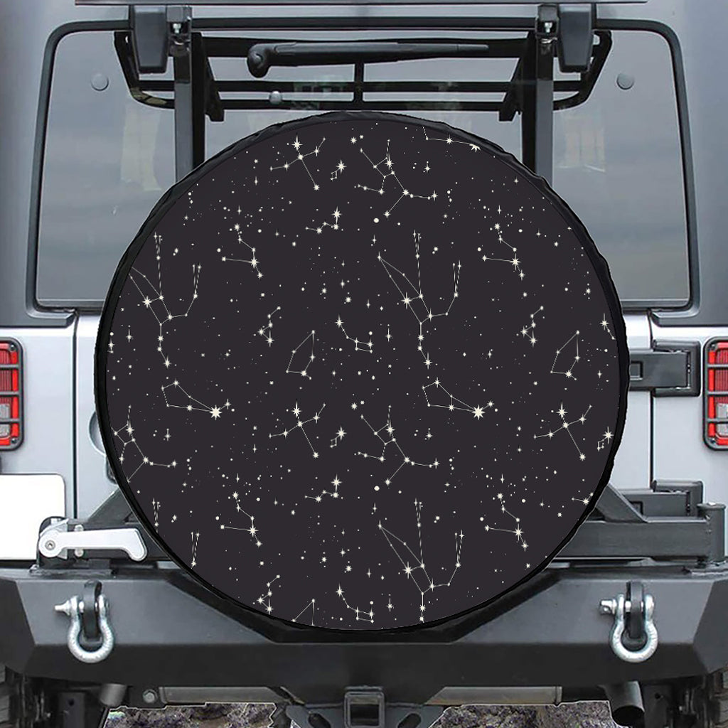 Black And White Zodiac Stars Print Tire Cover