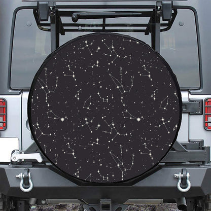 Black And White Zodiac Stars Print Tire Cover