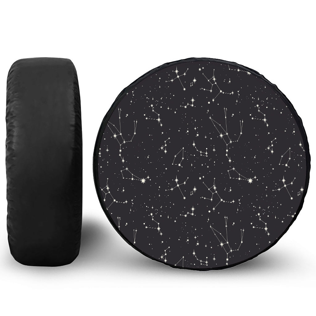 Black And White Zodiac Stars Print Tire Cover