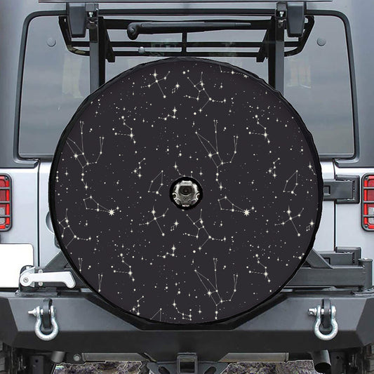 Black And White Zodiac Stars Print Tire Cover With Camera Hole