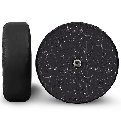 Black And White Zodiac Stars Print Tire Cover With Camera Hole