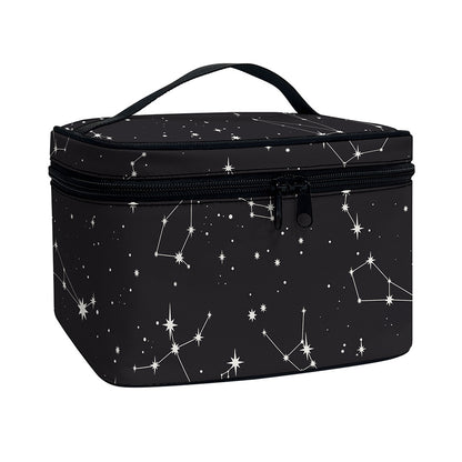 Black And White Zodiac Stars Print Travel Makeup Bag