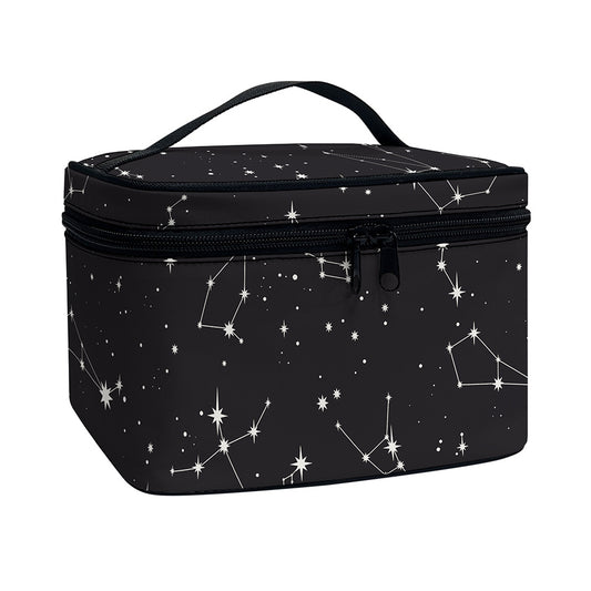 Black And White Zodiac Stars Print Travel Makeup Bag
