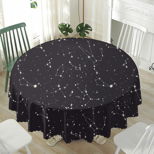 Black And White Zodiac Stars Print Waterproof Round Tablecloth