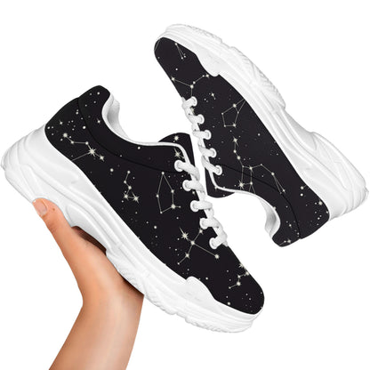 Black And White Zodiac Stars Print White Chunky Shoes