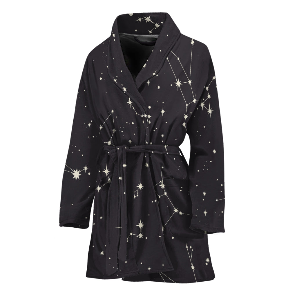 Black And White Zodiac Stars Print Women's Bathrobe