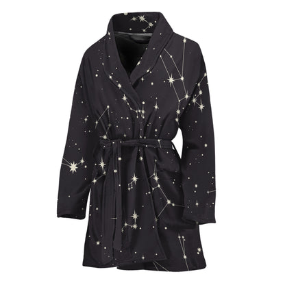 Black And White Zodiac Stars Print Women's Bathrobe