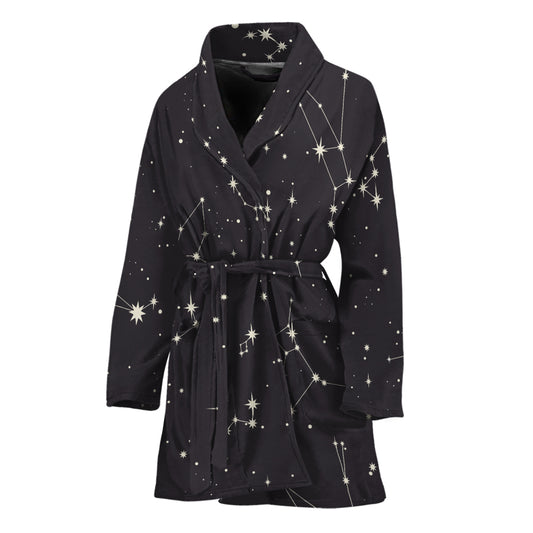 Black And White Zodiac Stars Print Women's Bathrobe