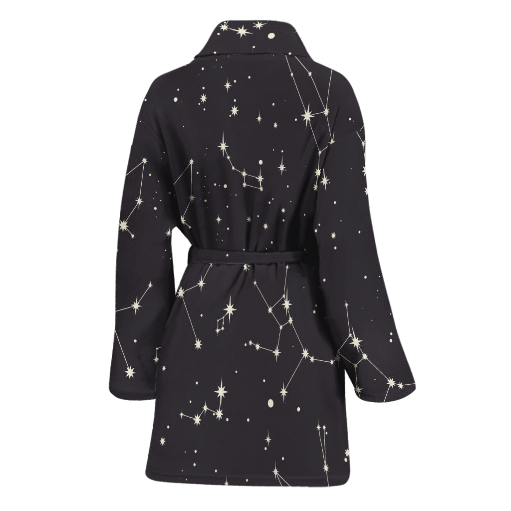 Black And White Zodiac Stars Print Women's Bathrobe