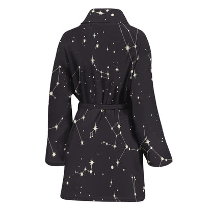 Black And White Zodiac Stars Print Women's Bathrobe