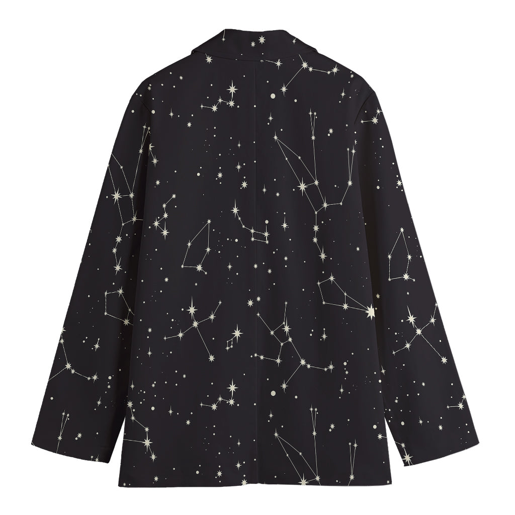 Black And White Zodiac Stars Print Women's Cotton Blazer