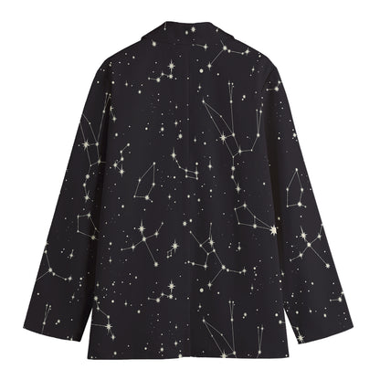 Black And White Zodiac Stars Print Women's Cotton Blazer