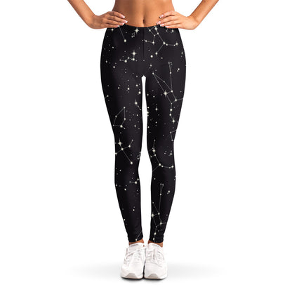 Black And White Zodiac Stars Print Women's Leggings