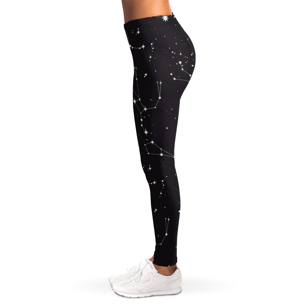 Black And White Zodiac Stars Print Women's Leggings