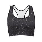 Black And White Zodiac Stars Print Women's Sports Bra