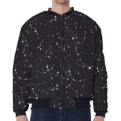 Black And White Zodiac Stars Print Zip Sleeve Bomber Jacket
