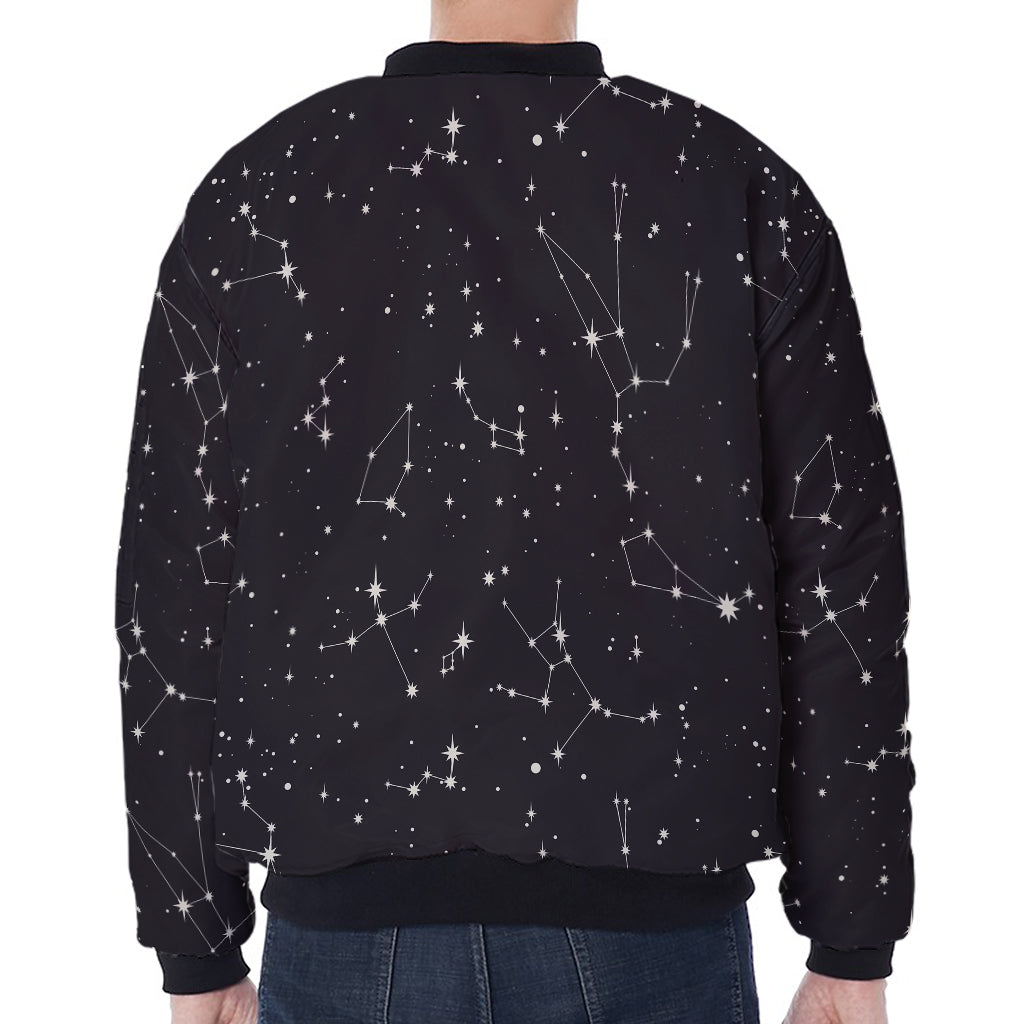 Black And White Zodiac Stars Print Zip Sleeve Bomber Jacket
