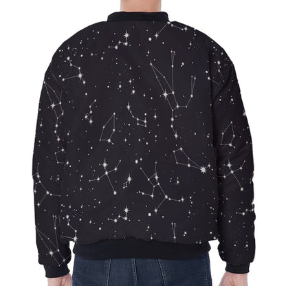 Black And White Zodiac Stars Print Zip Sleeve Bomber Jacket