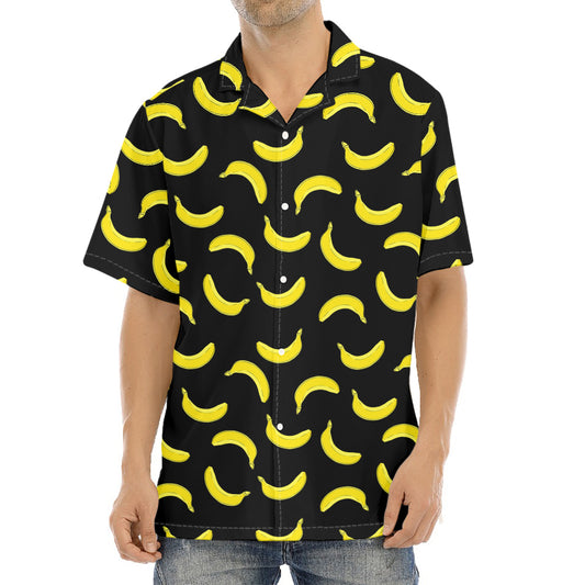 Black And Yellow Banana Pattern Print Aloha Shirt