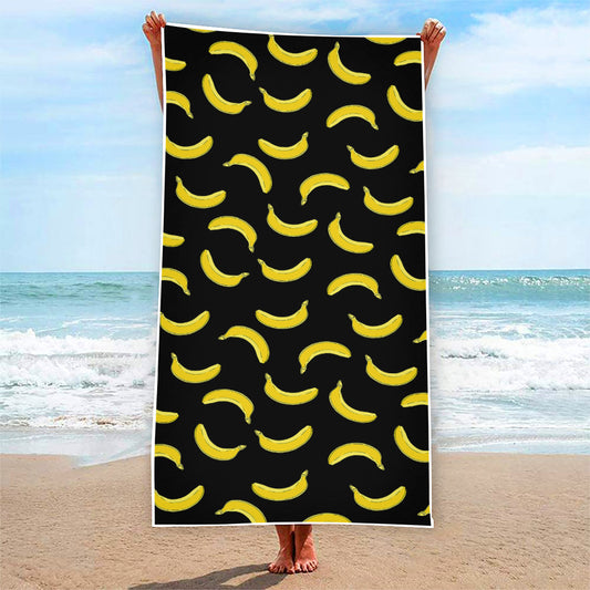 Black And Yellow Banana Pattern Print Beach Towel