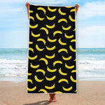 Black And Yellow Banana Pattern Print Beach Towel